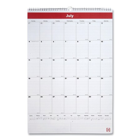 Tru Red Wall Calendar, Vertical Orientation, 15x22, White/Red/Black Sheets, 12-Month (July-June): 2021-2022 TR54275-21